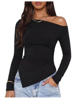 Women's Off Shoulder Asymmetrical Top | Fitted Going Out Date Night Shirt